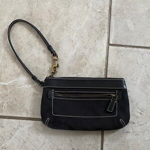 Coach Black White Stitching Wristlet Wallet